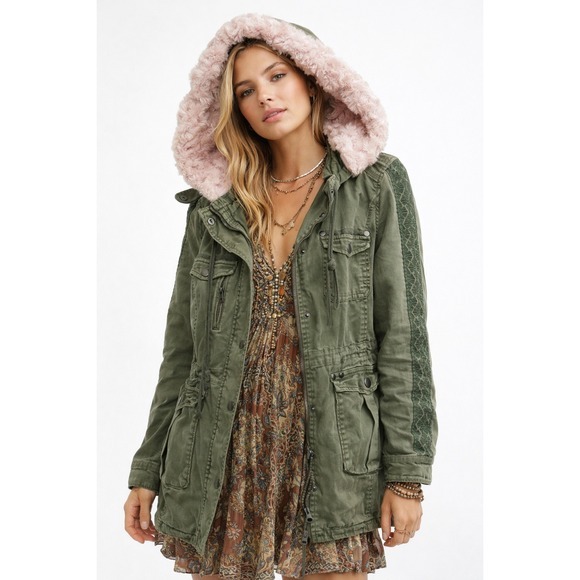 Anthropologie Jackets & Blazers - Anthropologie‎ Hei Hei Faux Pink Fur Hooded Utility Jacket Size S